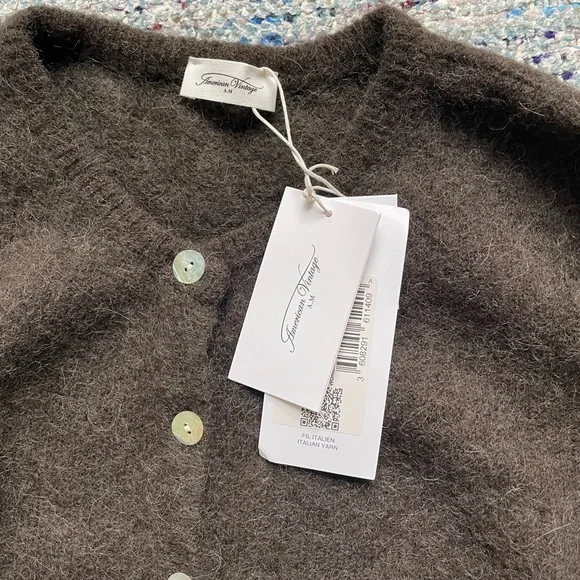 American Vintage Brown Melange Coffee Vitow Cardigan Sweater NWT - Picture 3 of 7